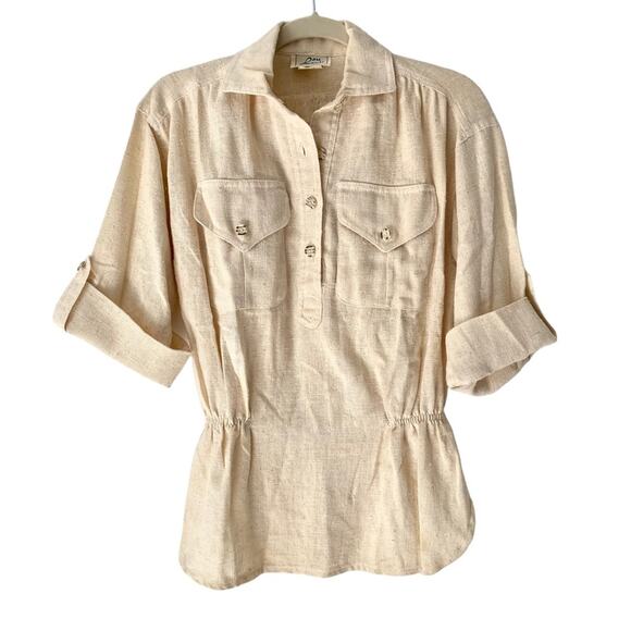 Lou Louis California 70s Vintage Ivory Cream Tweed Natural Hippie Blouse S/M - Picture 1 of 8